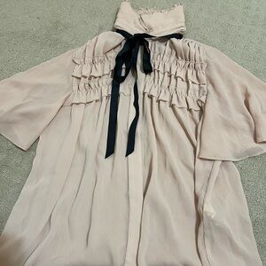 Zara Blush Pink Ruffled Blouse with Black Tie